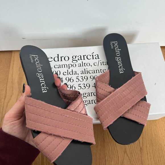 Pedro Garcia Elisa Slide Sandals Criss-cross Straps Pink Powder Satin Sz 39 - Picture 3 of 8